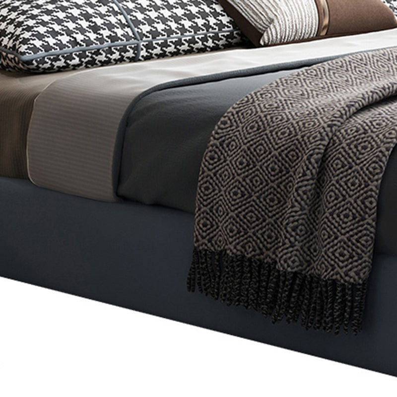 Contemporary Faux Leather Standard Bed, Blue Upholstered Headboard Bed