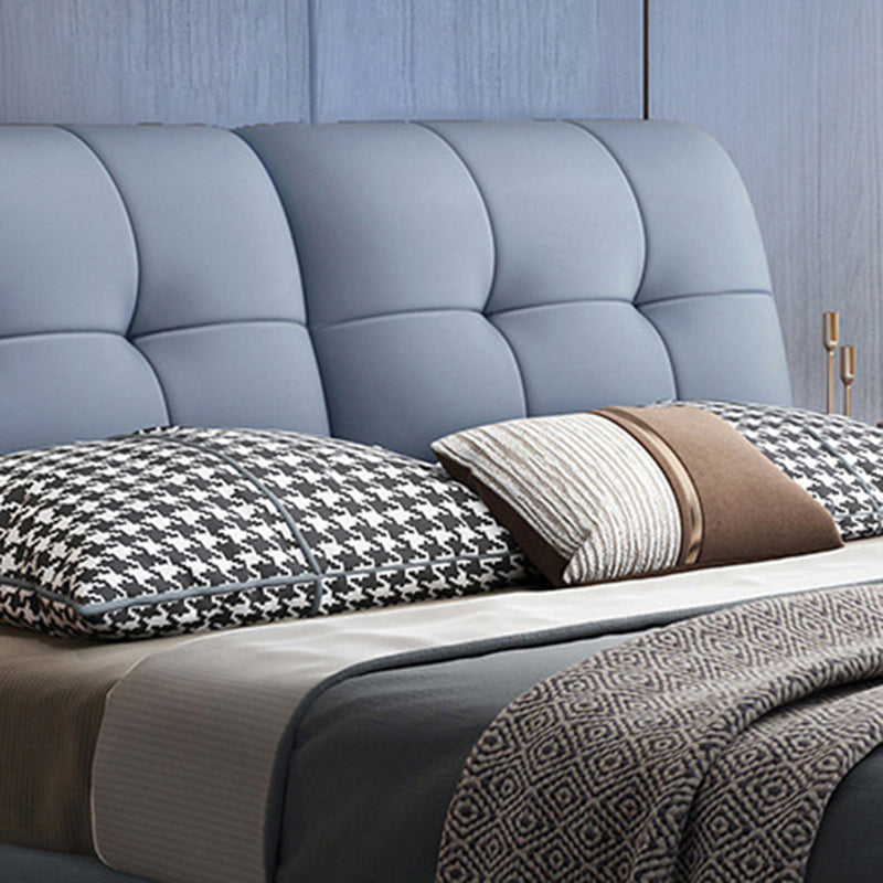 Contemporary Faux Leather Standard Bed, Blue Upholstered Headboard Bed