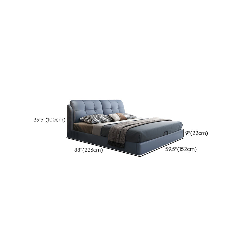 Contemporary Faux Leather Standard Bed, Blue Upholstered Headboard Bed