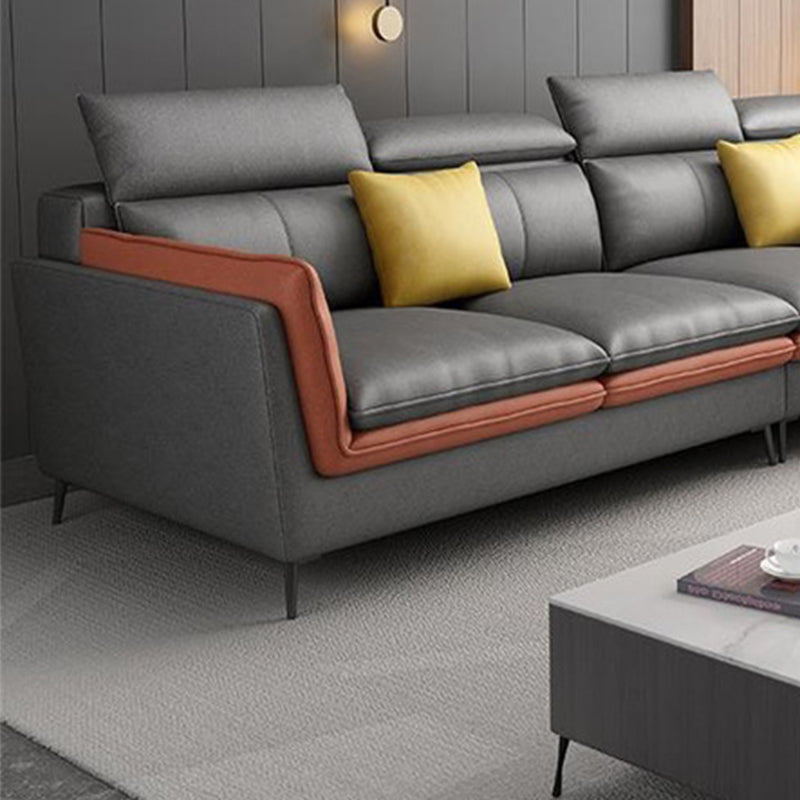 Nordic Stationary Faux Leather Living Room Flared Arm Cushions Seating