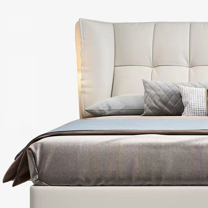 Modern Standard Bed Pine Wood Bed with Upholstered Headboard