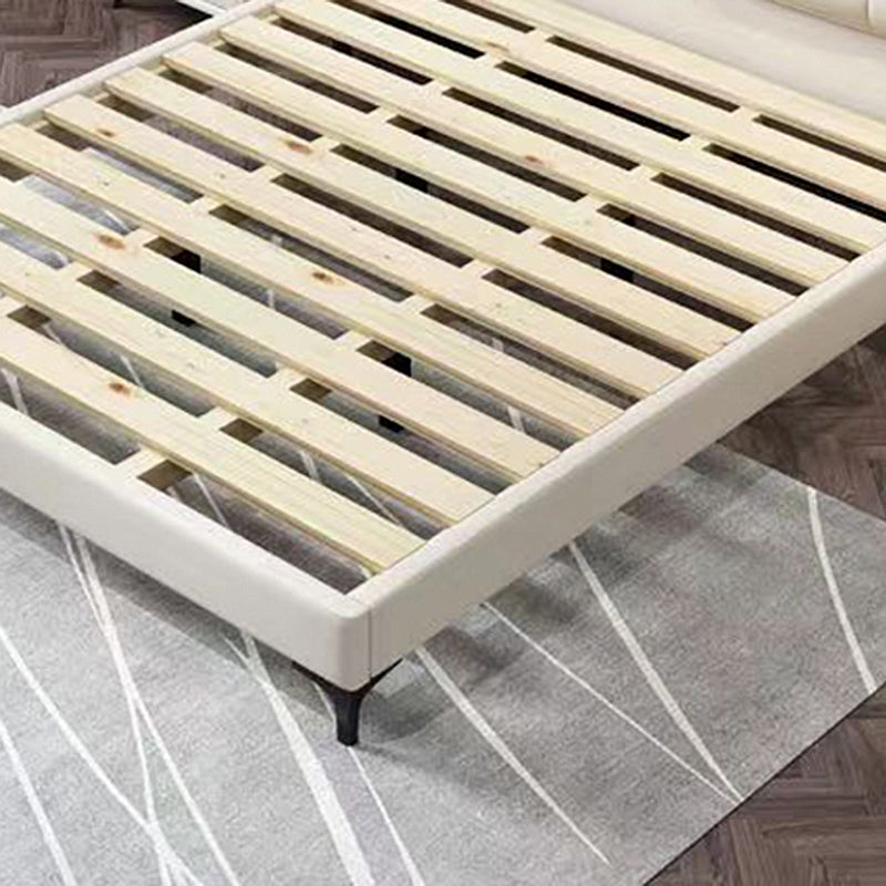 Modern Standard Bed Pine Wood Bed with Upholstered Headboard