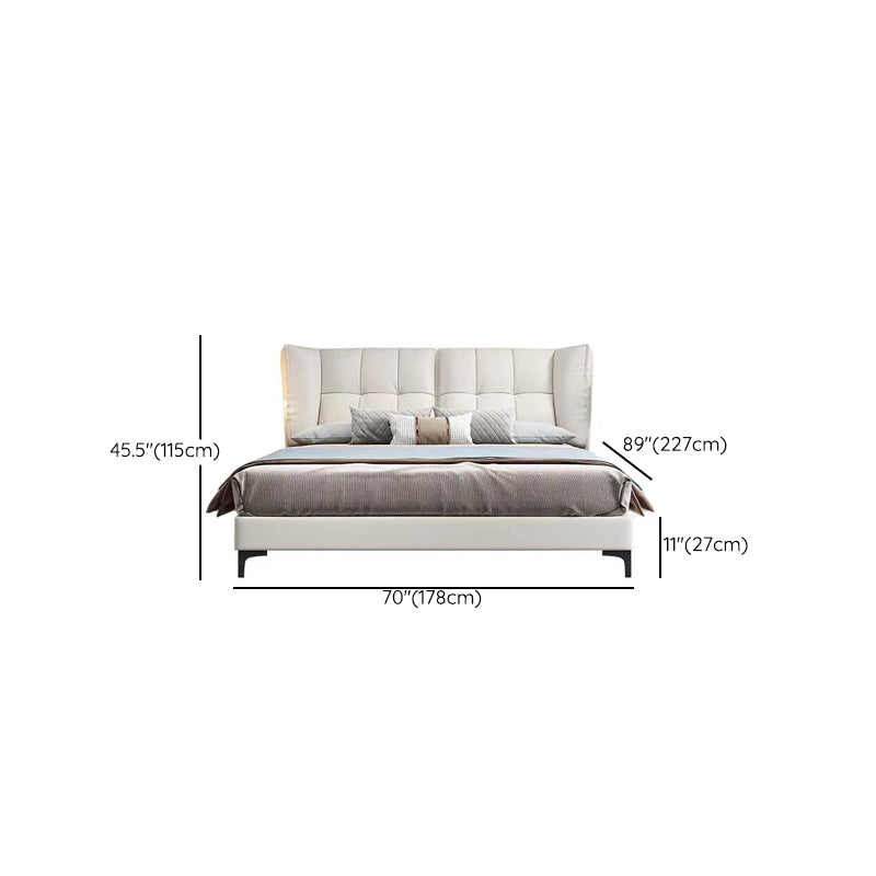 Modern Standard Bed Pine Wood Bed with Upholstered Headboard