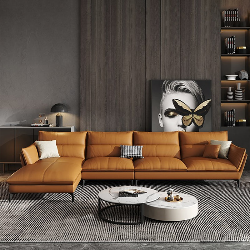 Contemporary Cushions Pillow Top Arm Living Room Genuine Leather Stationary Sofa