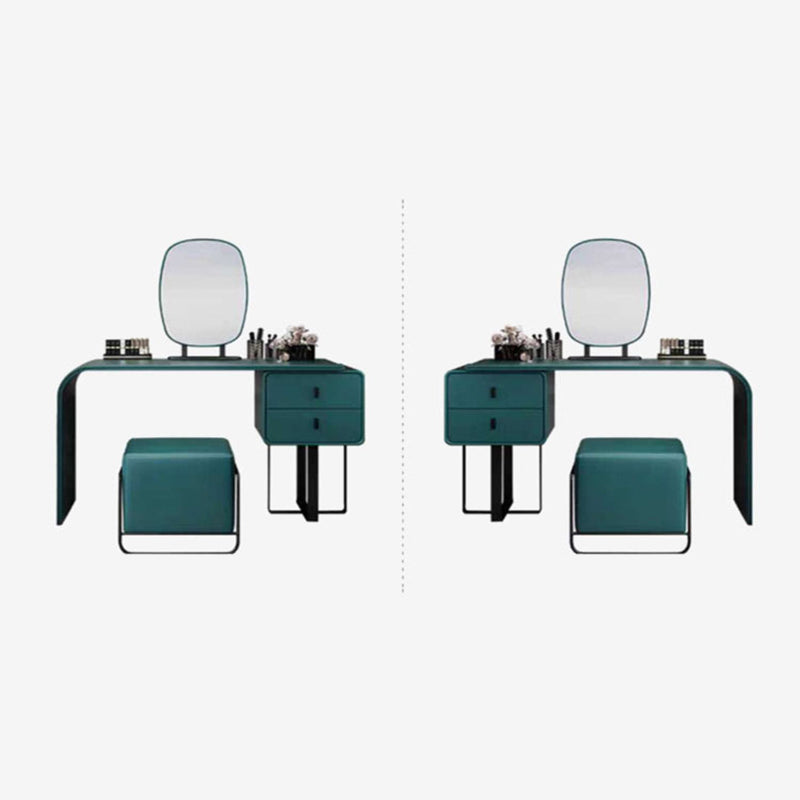 2-Drawer Vanity Set Genuine Leather & Metal Makeup Dressing Table with Mirror and Stool