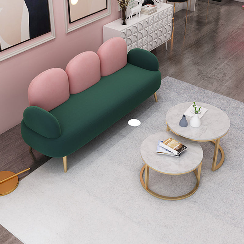 Contemporary Velvet Standard Seating Camel Back Rolled Arm Sofa