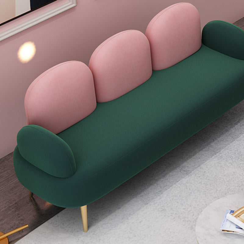 Contemporary Velvet Standard Seating Camel Back Rolled Arm Sofa