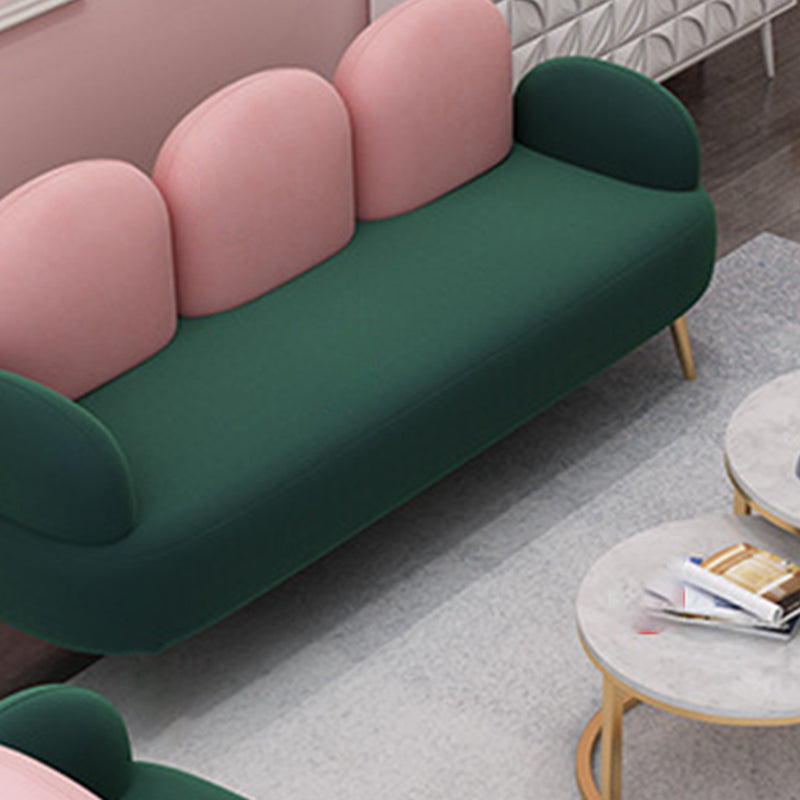 Contemporary Velvet Standard Seating Camel Back Rolled Arm Sofa