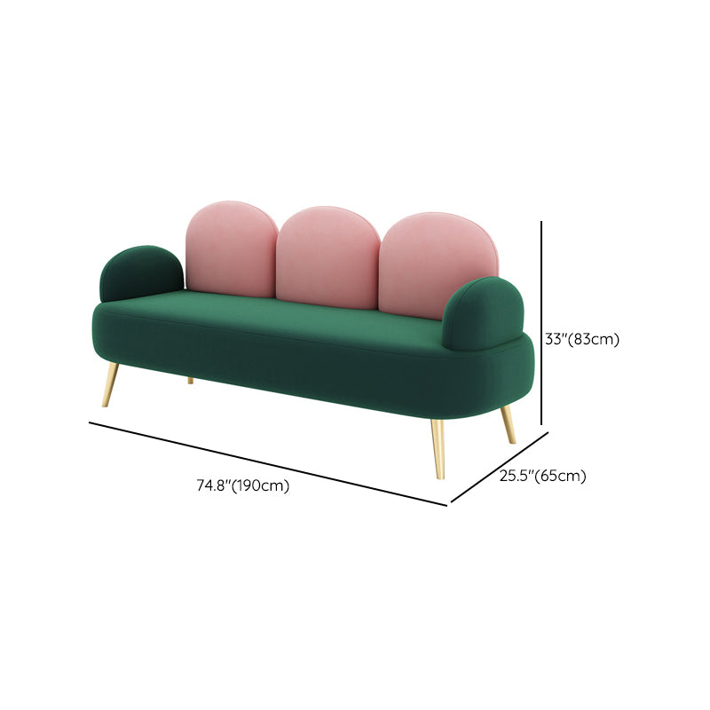 Contemporary Velvet Standard Seating Camel Back Rolled Arm Sofa