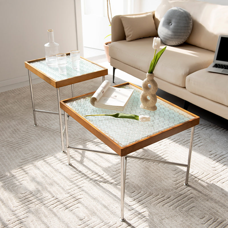 Modern Cross Legs End Slide Table Clear Tray Top Corner Table