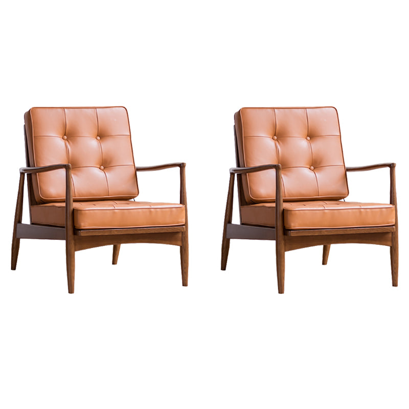 Tufted Cushions Chair Faux Leather Square Arm Chair with Brone 4 Legs