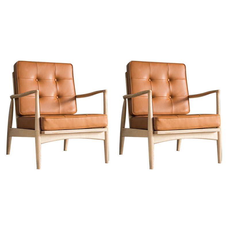 Tufted Cushions Chair Faux Leather Square Arm Chair with Brone 4 Legs