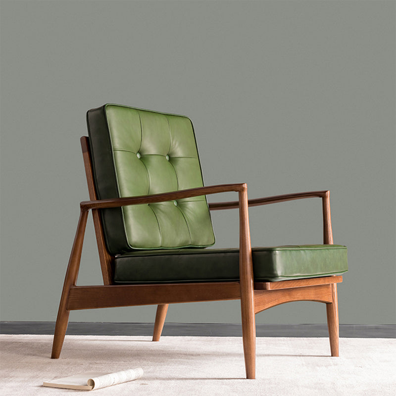 Tufted Cushions Chair Faux Leather Square Arm Chair with Brone 4 Legs