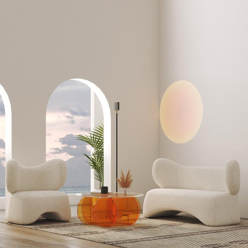 Modern Fabric Sofa in White, Tuxedo Arm Standard Sofa for Living Room