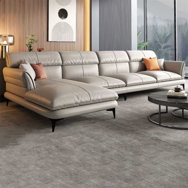 Modern Cushions Flared Arm Seating Living Room Faux Leather Stationary Sofa