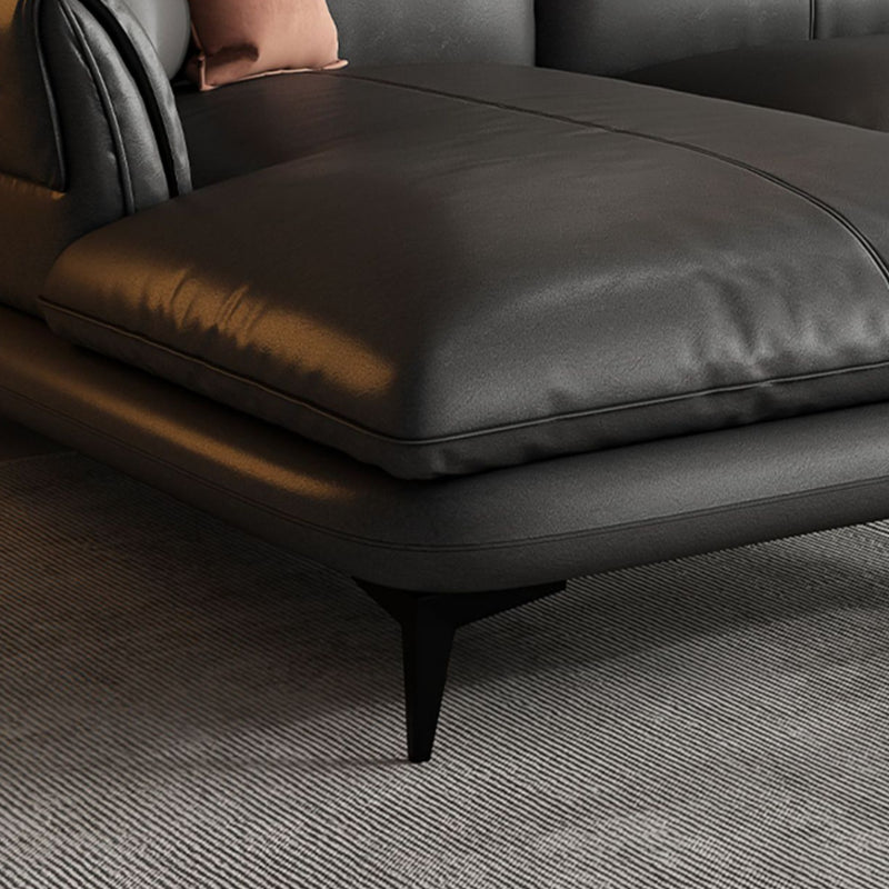 Modern Cushions Flared Arm Seating Living Room Faux Leather Stationary Sofa