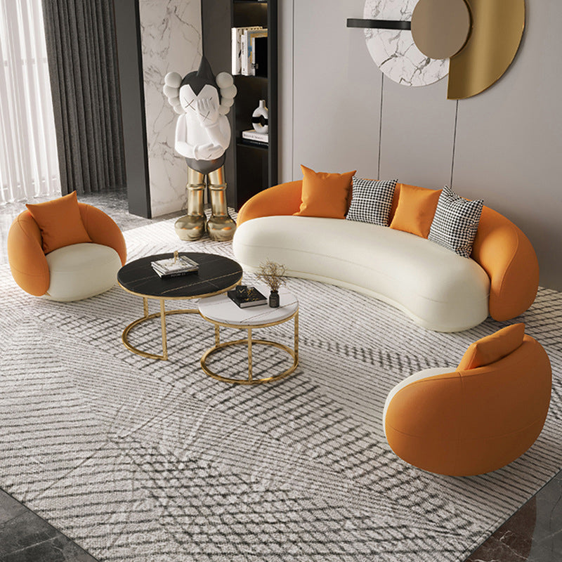 Sloped Arm Tight Back Curved Sofa Contemporary Faux Leather Sofa