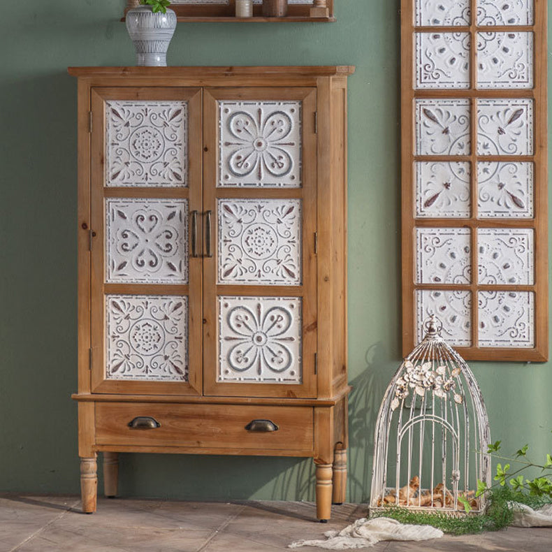 Industrial Accent Cabinet in Natural with Solid Wood Door and Drawers