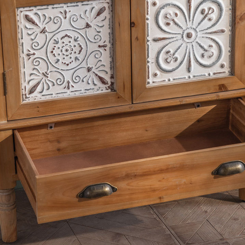 Industrial Accent Cabinet in Natural with Solid Wood Door and Drawers