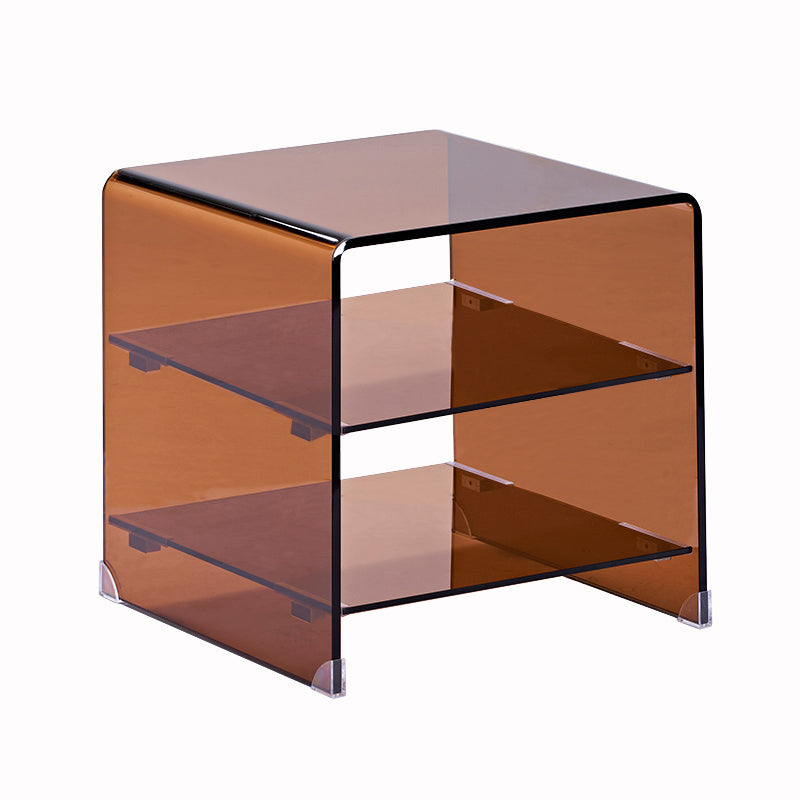 Modern Glass Corner Table Square Brown Side End Table for Living Room
