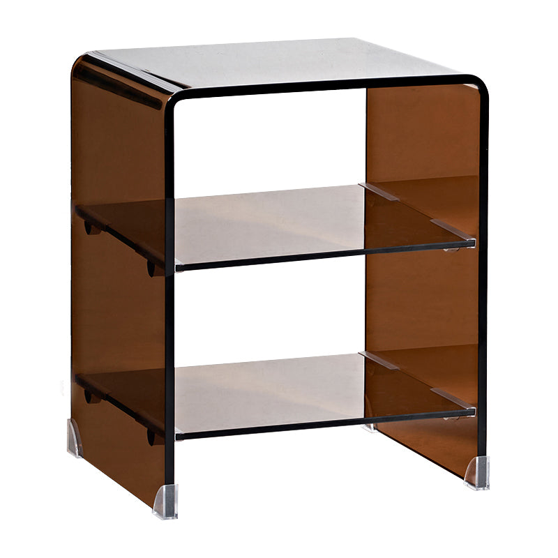 Modern Glass Corner Table Square Brown Side End Table for Living Room