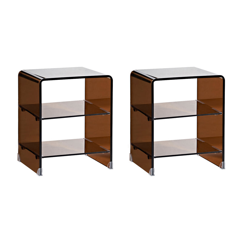 Modern Glass Corner Table Square Brown Side End Table for Living Room