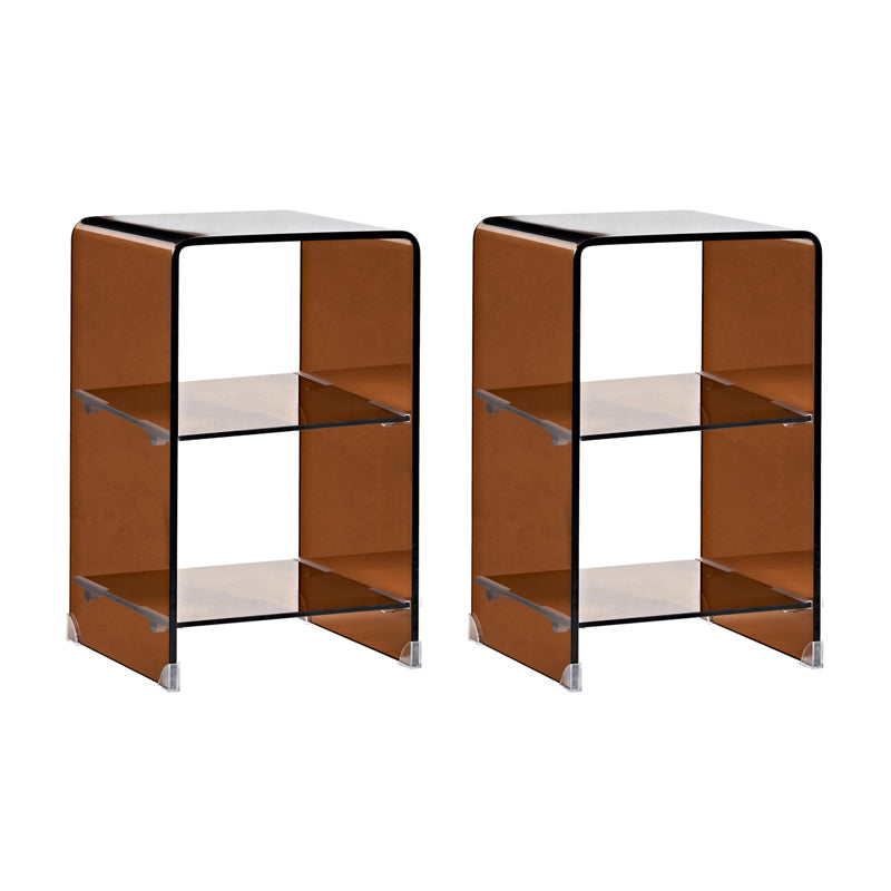 Modern Glass Corner Table Square Brown Side End Table for Living Room