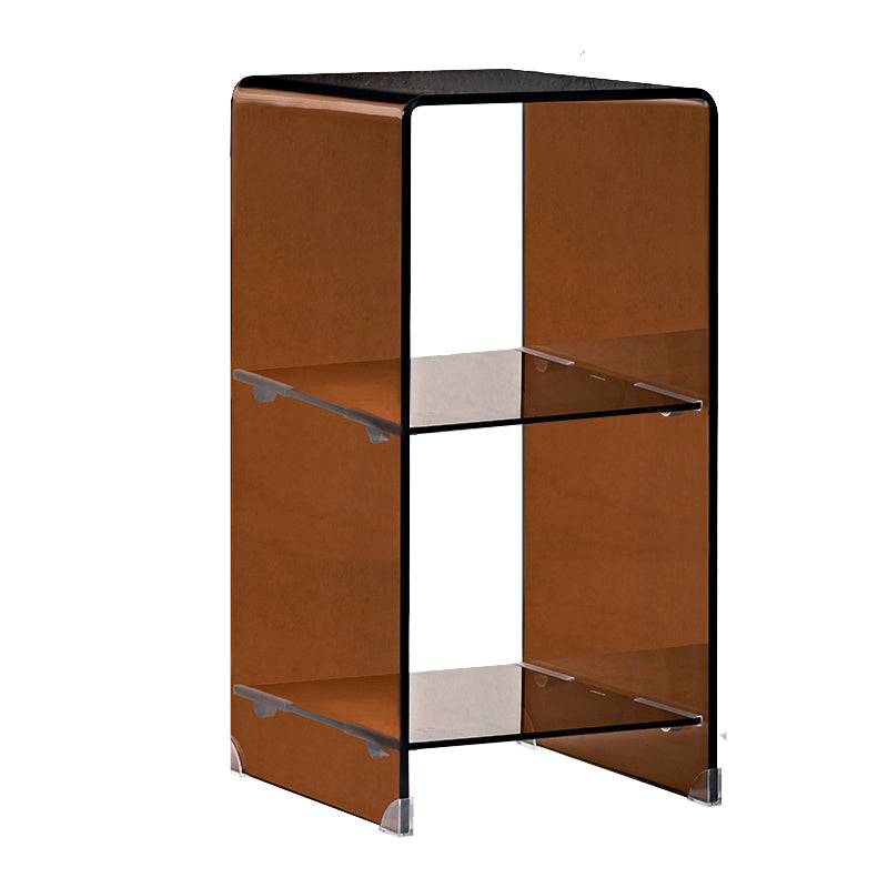 Modern Glass Corner Table Square Brown Side End Table for Living Room
