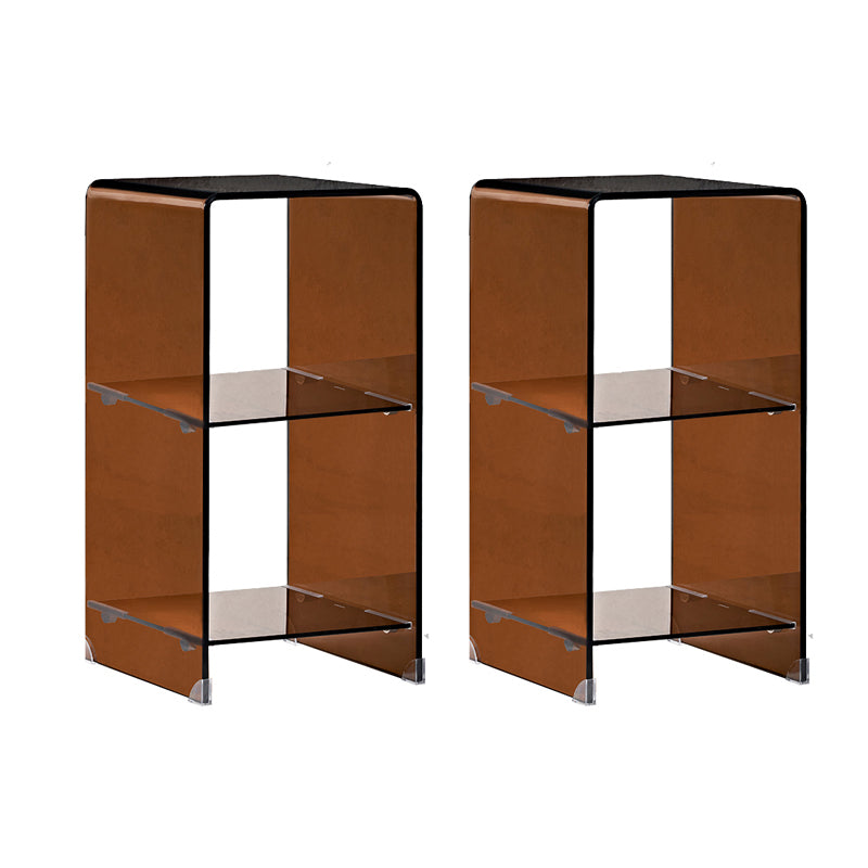 Modern Glass Corner Table Square Brown Side End Table for Living Room