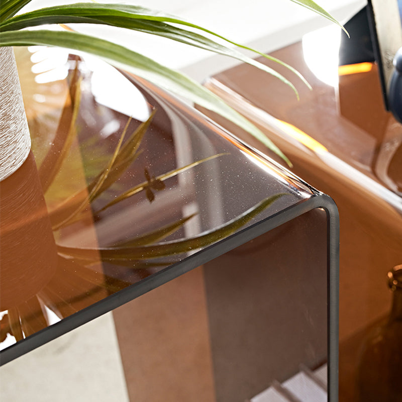 Modern Glass Corner Table Square Brown Side End Table for Living Room