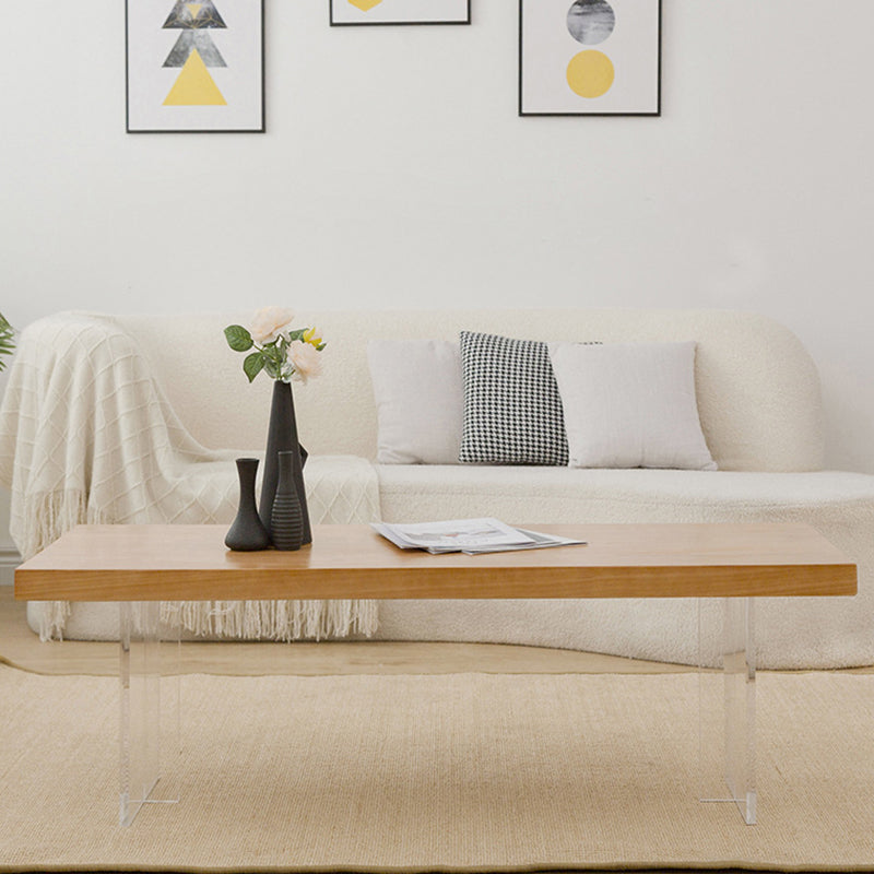 Scandinavian Rectangular Wood Coffee Table 15.7" H Acrylic Legs Cocktail Table