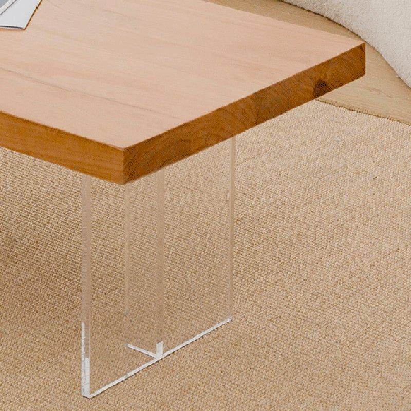 Scandinavian Rectangular Wood Coffee Table 15.7" H Acrylic Legs Cocktail Table
