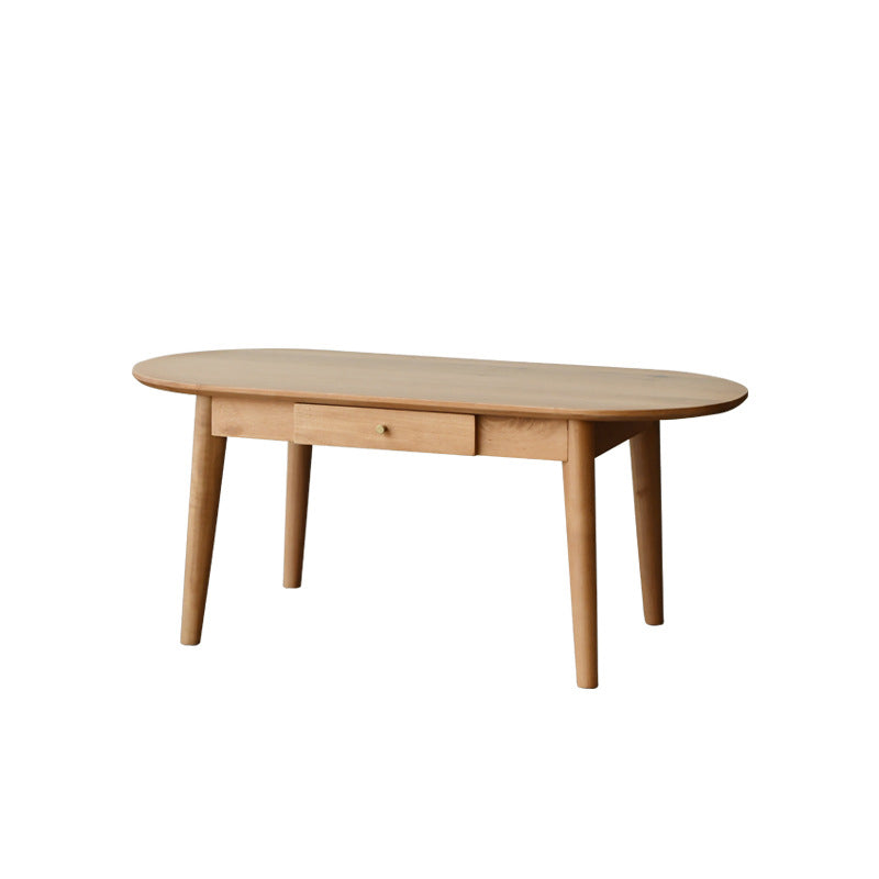 Nordic Solid Wood Cocktail Table with 1 Drawer Oval Coffee Table