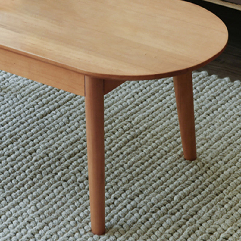 Nordic Solid Wood Cocktail Table with 1 Drawer Oval Coffee Table