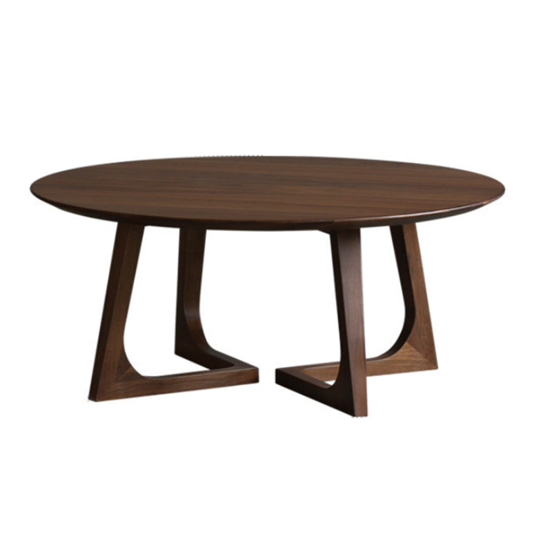 Solid Wood Round Coffee Table in Brown Scandinavian 2 Pieces Cocktail Table Set