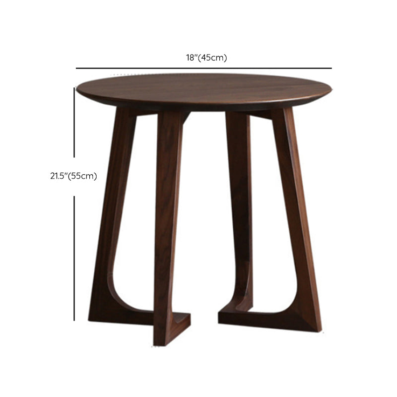 Solid Wood Round Coffee Table in Brown Scandinavian 2 Pieces Cocktail Table Set