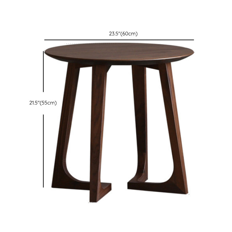 Solid Wood Round Coffee Table in Brown Scandinavian 2 Pieces Cocktail Table Set