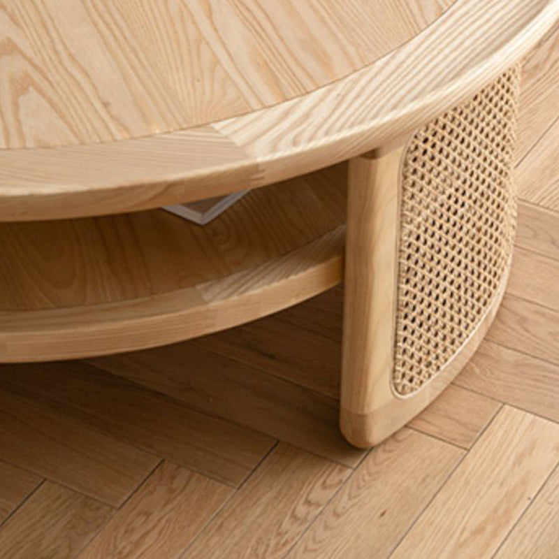 Wooden 1 Single Cocktail Table with Shelf Round Coffee Table