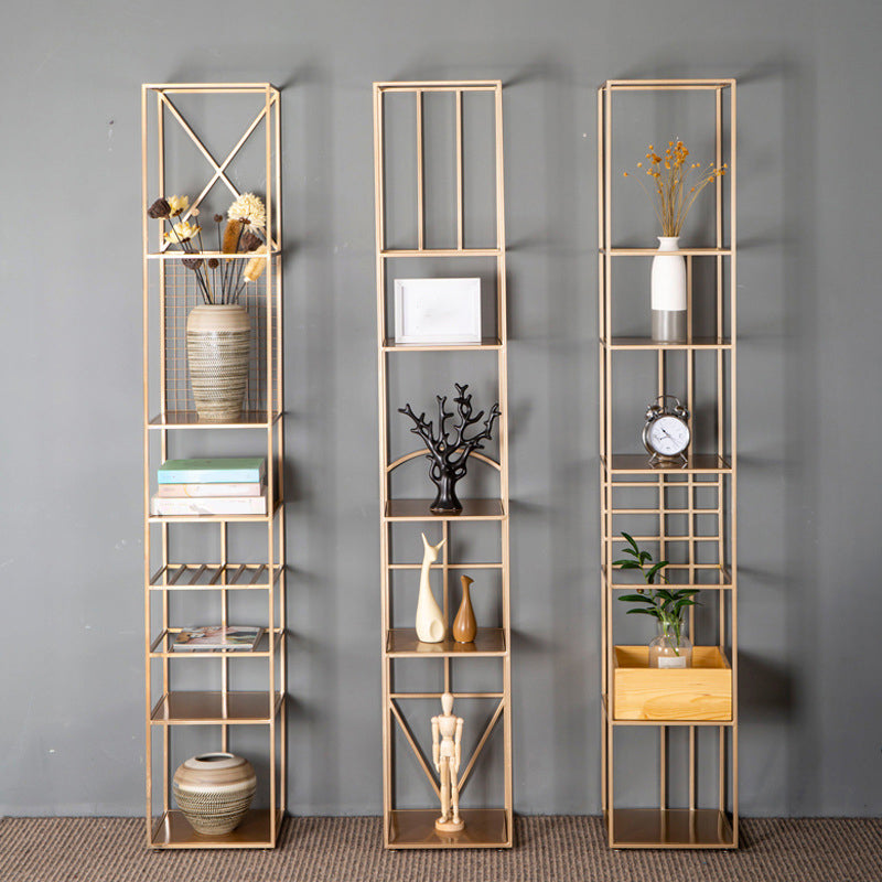 Glam Metal Book Shelf Gold Etagere Shelf Bookcase for Study Room 12.6" W