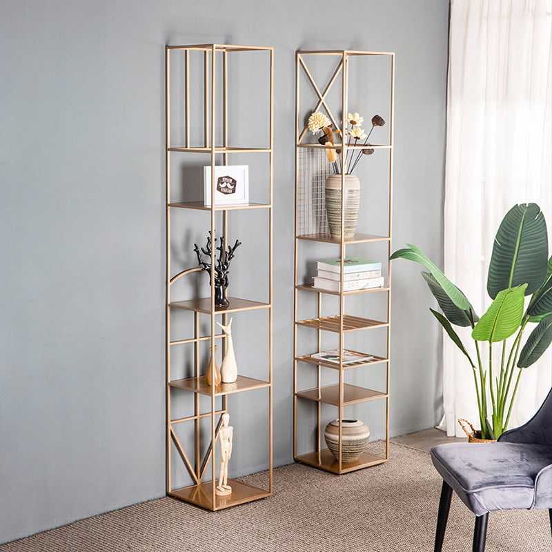 Glam Metal Book Shelf Gold Etagere Shelf Bookcase for Study Room 12.6" W