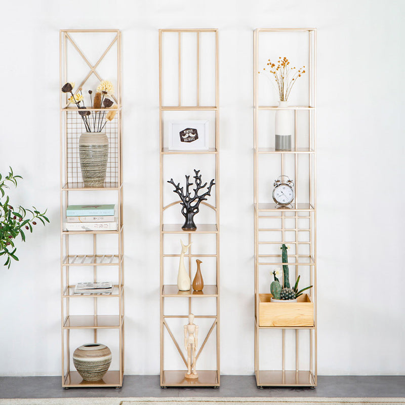 Glam Metal Book Shelf Gold Etagere Shelf Bookcase for Study Room 12.6" W