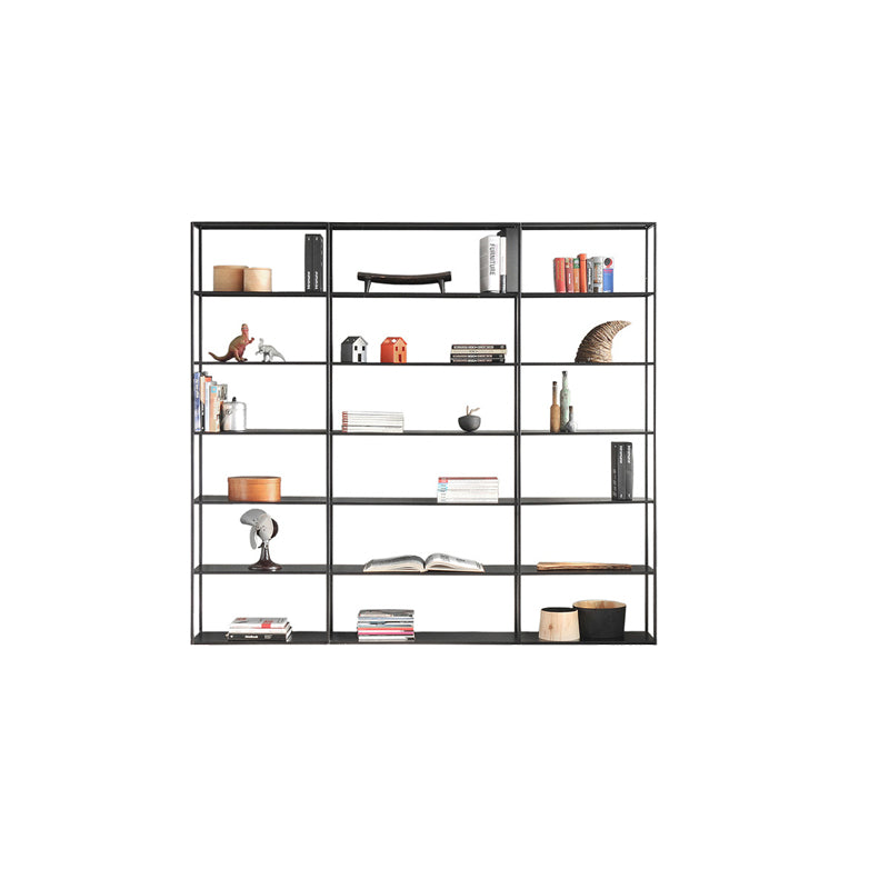 Contemporary Metal Book Shelf Black Etagere Shelf Bookcase for Study Room 9.8" W