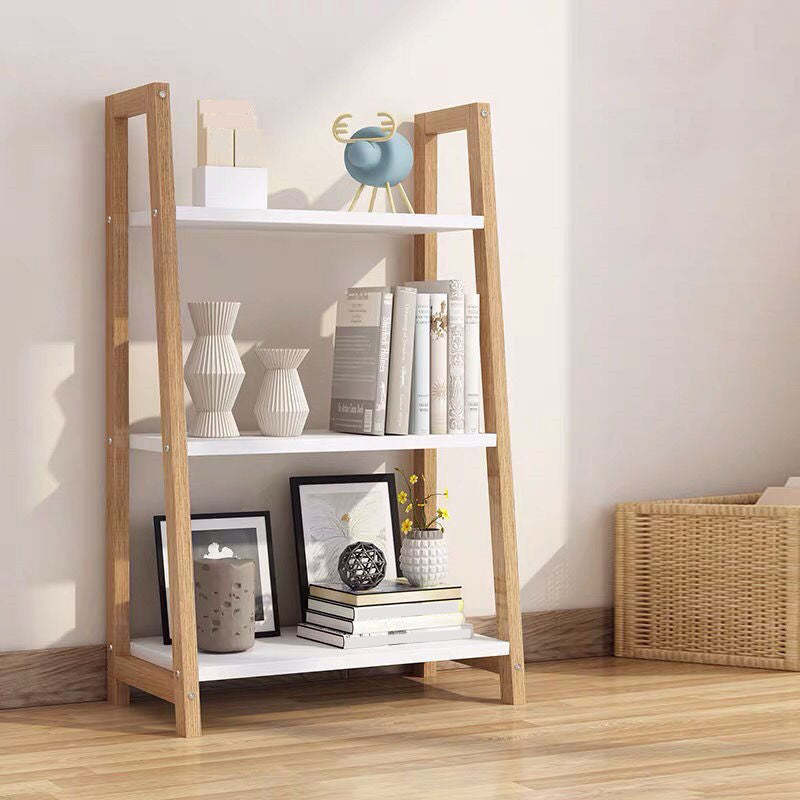 Modern Ladder Vertical Bookshelf Open Wooden Shelf Bookcase for Study Room