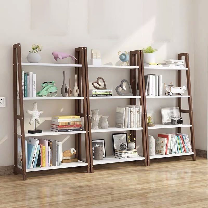 Modern Ladder Vertical Bookshelf Open Wooden Shelf Bookcase for Study Room