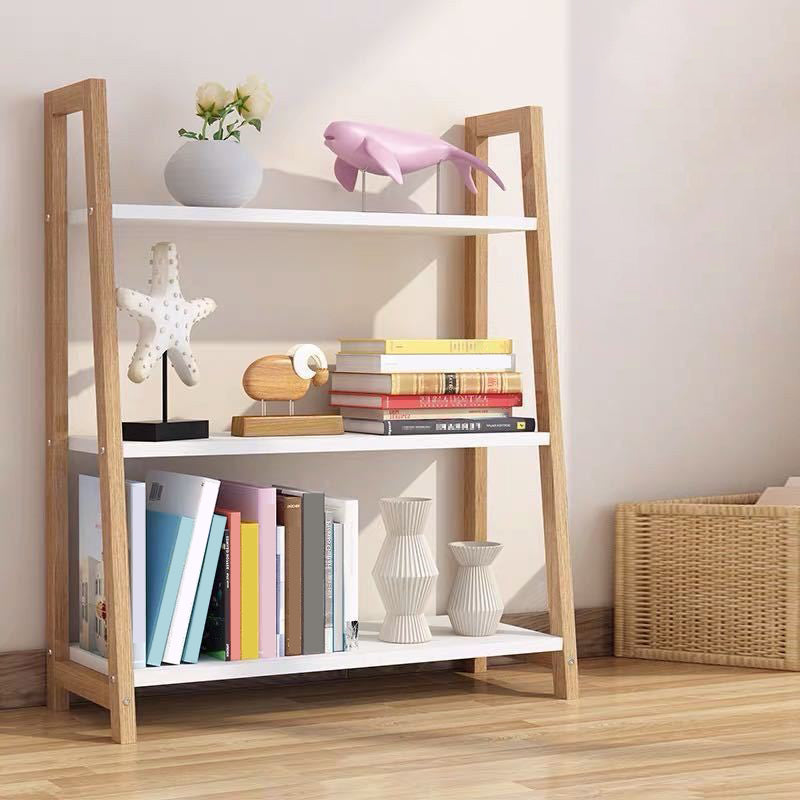 Modern Ladder Vertical Bookshelf Open Wooden Shelf Bookcase for Study Room