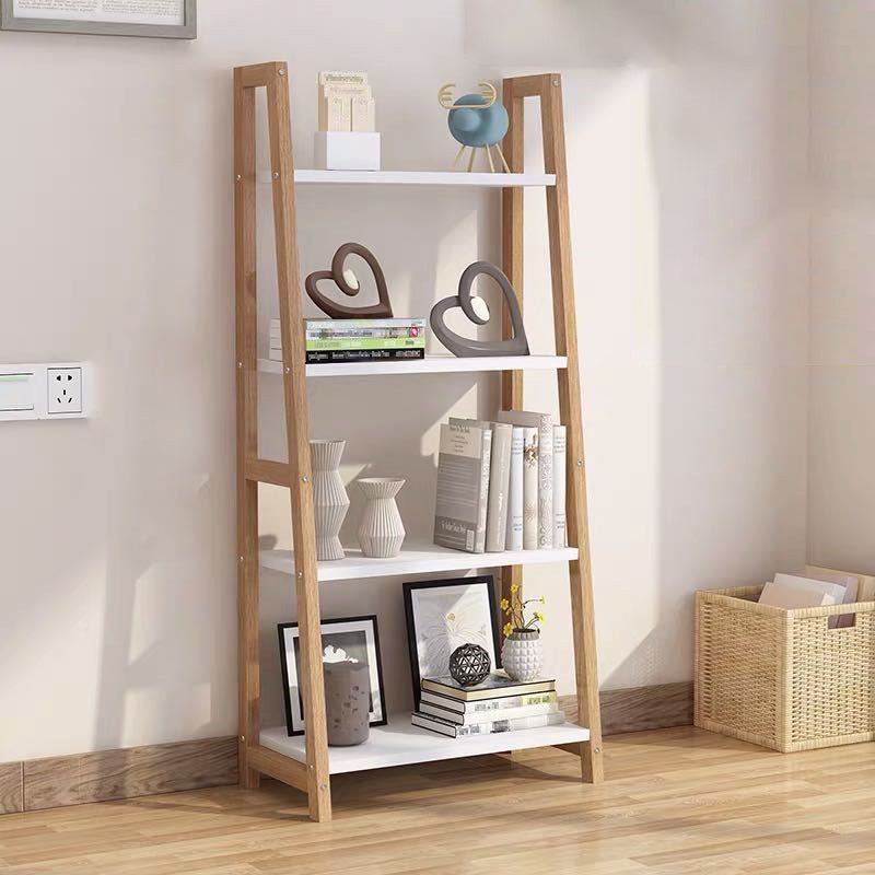 Modern Ladder Vertical Bookshelf Open Wooden Shelf Bookcase for Study Room
