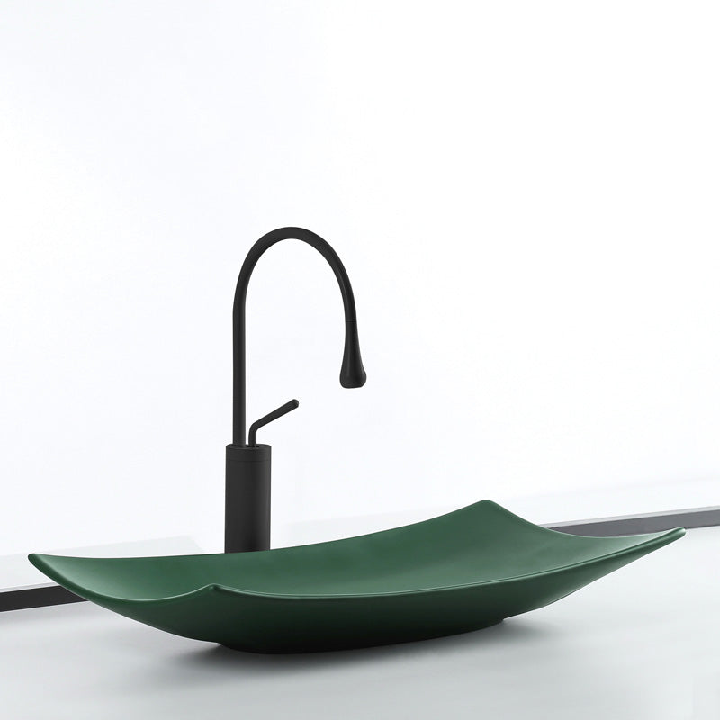 Modern Bathroom Sink Pop-Up Drain Porcelain Rectangular Vessel Lavatory Sink