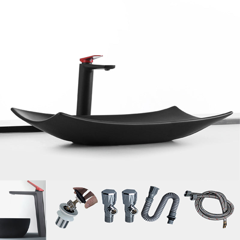 Modern Bathroom Sink Pop-Up Drain Porcelain Rectangular Vessel Lavatory Sink
