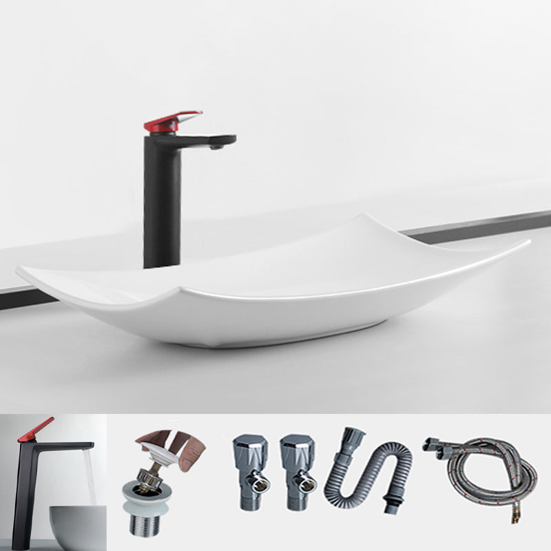 Modern Bathroom Sink Pop-Up Drain Porcelain Rectangular Vessel Lavatory Sink