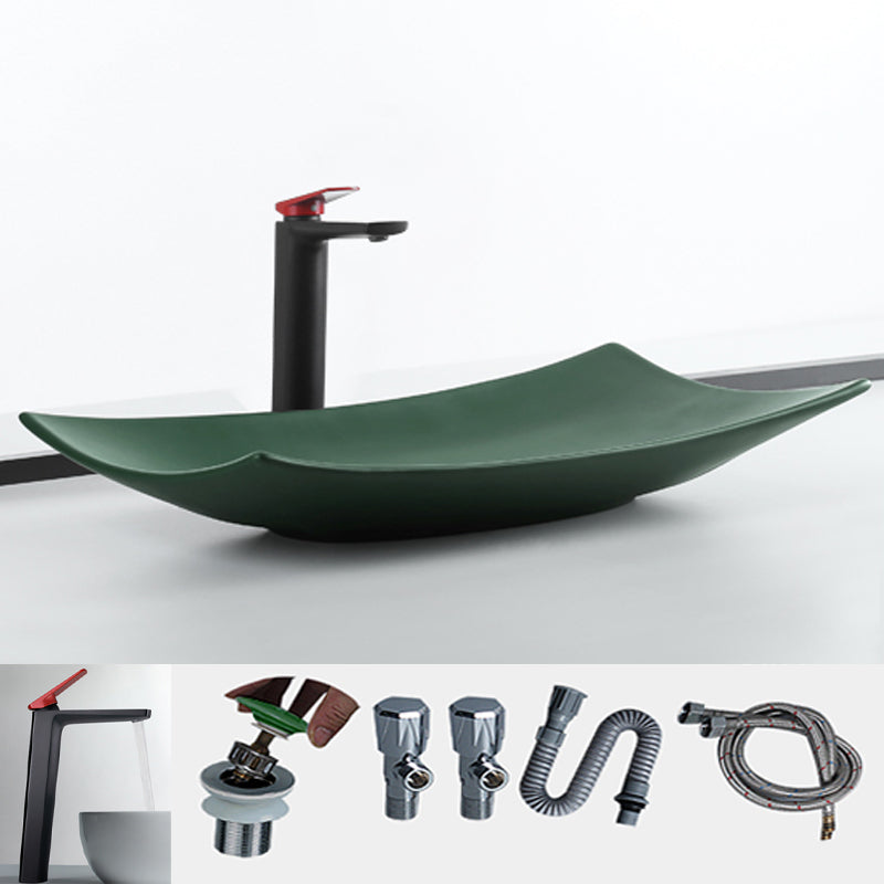 Modern Bathroom Sink Pop-Up Drain Porcelain Rectangular Vessel Lavatory Sink